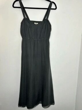 FOSSIL Silk Dark Gray Sleeveless Midi High Waist Dress 90s Style Flowy Sz XS